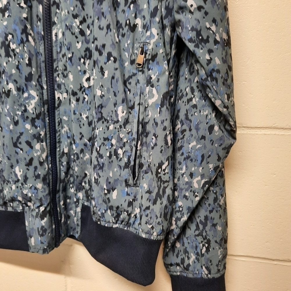 Athleta Women's Brooklyn Bomber Jacket Blue Speckled Camo Medium - Picture 2 of 7